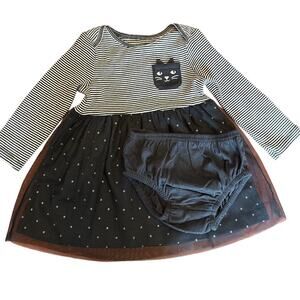 Carter's Black Cat Long Sleeve Baby Dress 6-9M